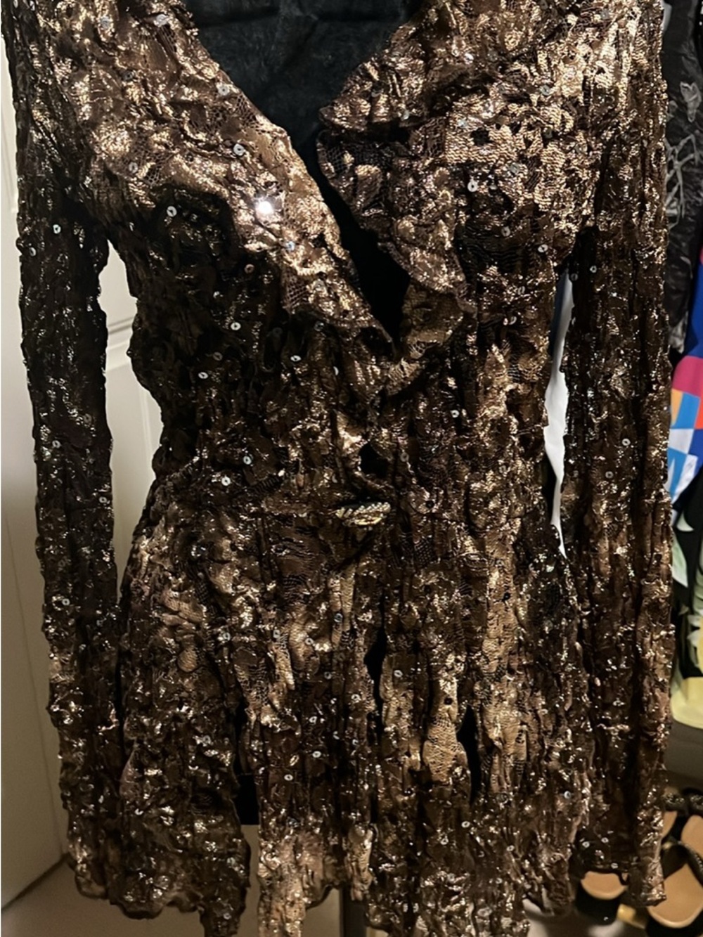 Joseph Ribkoff Metallic Bronze Sequin Long-Sleeve Top